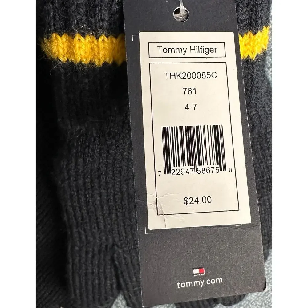Tommy Hilfiger Hat and Glove Set 4-7 Yrs Youth NEW NWT Gray Yellow